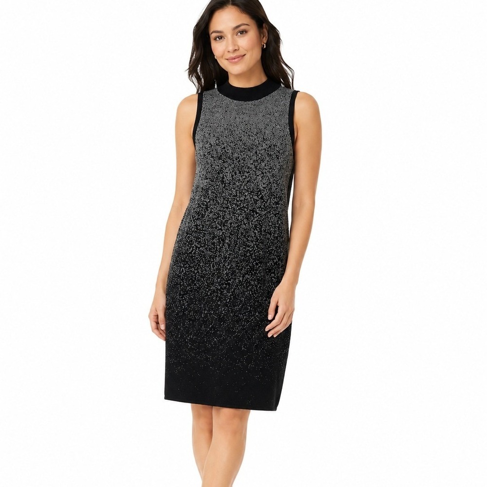 Simply Vera Vera Wang Petite M Black Gray Ombre Knit Sleeveless Shift Dress | MP